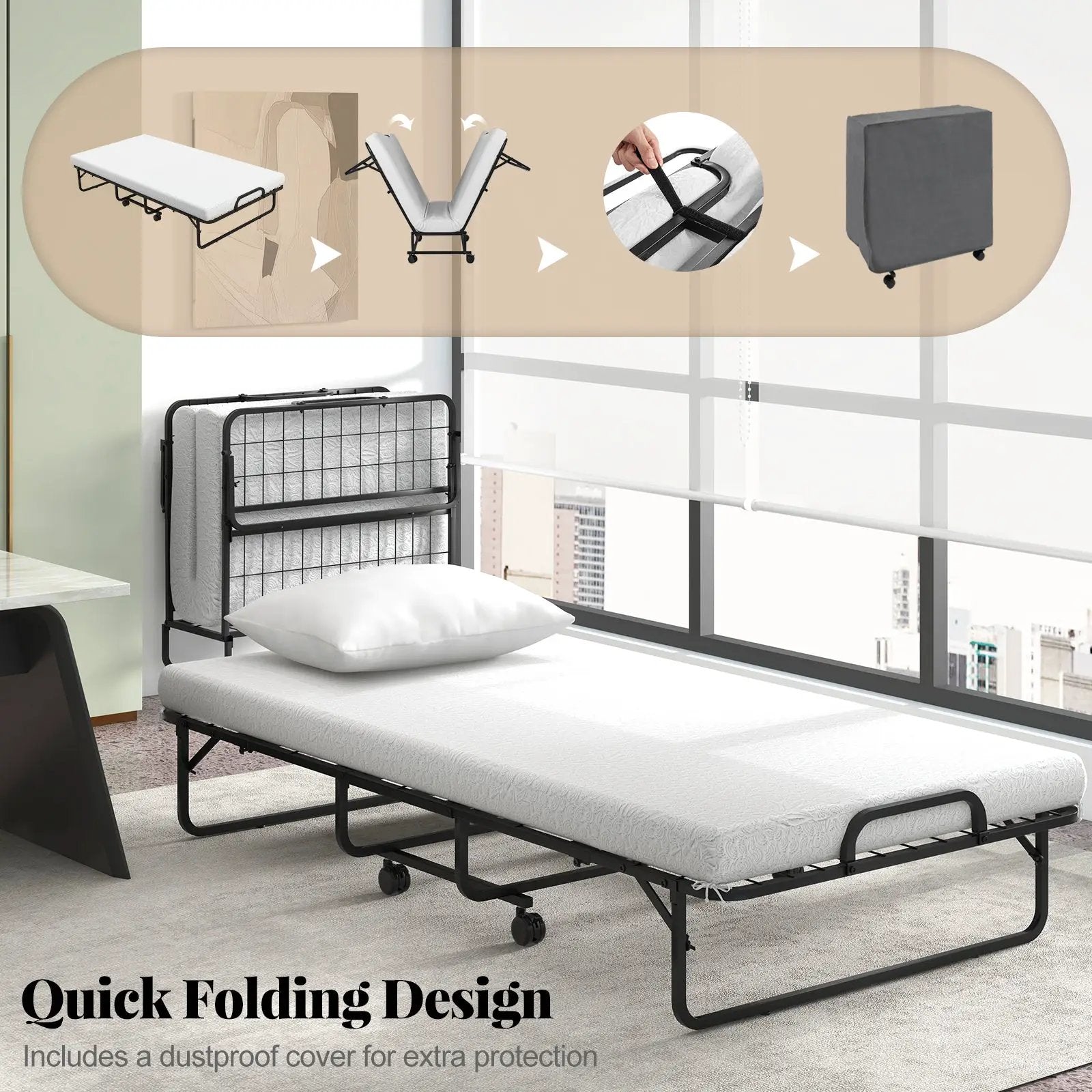 Folding Guest Bed with Memory Foam Mattress and Pillow by DirectDeals