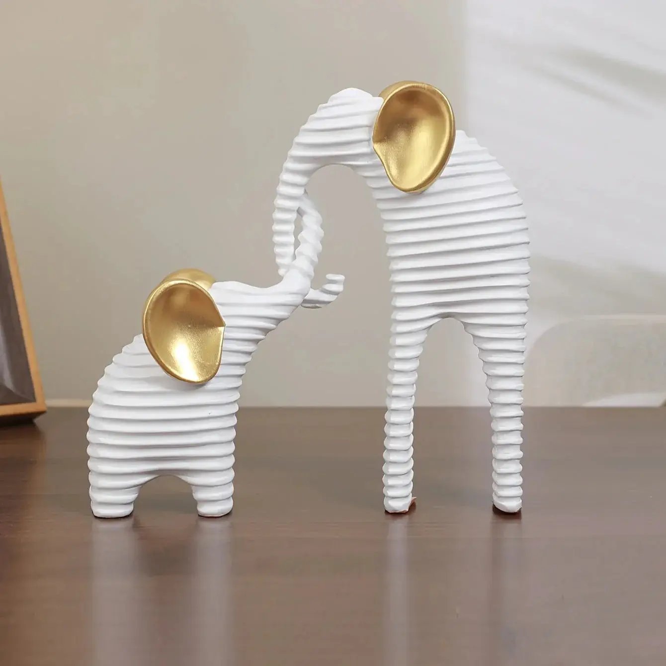 Two High-End Black And Golden/White And Golden Parent- Elephant Figurines for Home Decor, Suitable for Living Rooms, Entryways, Wine Cabinets, And TV Stands. by House Of Avana