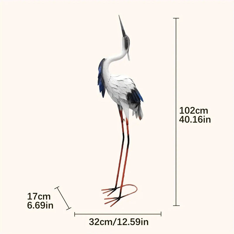 Two Pairs of Elegant White Crane Statues, with Head Up and Head Down Styles, Smooth Metal Design, Courtyard Villa Garden Decoration, Lawn and Gardening, Outdoor Bird Garden Decoration, Metal Crafts by House Of Avana