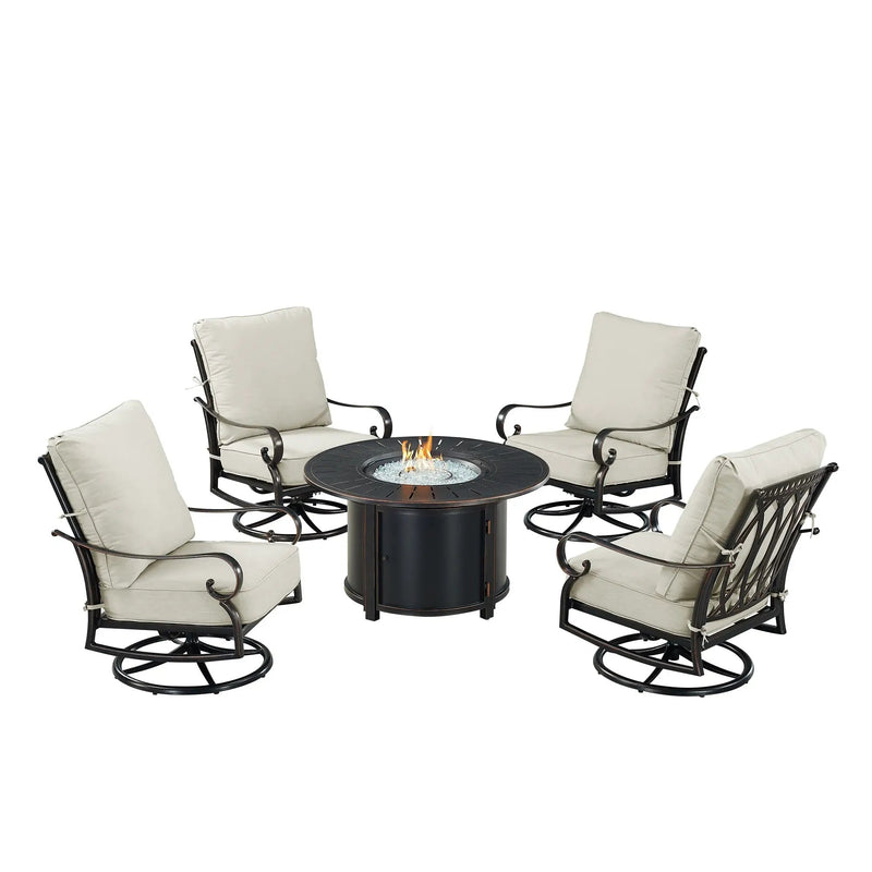 Black Aluminum Fire Table Set with Four Club Chairs by Sharicks