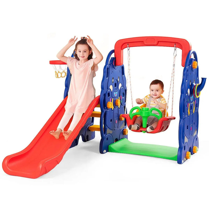 3-in-1 Junior Children Freestanding Design Climber Slide Swing Seat Basketball Hoop by DirectDeals
