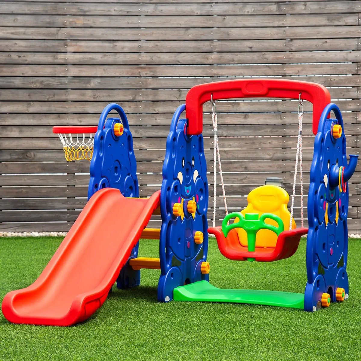 3-in-1 Junior Children Freestanding Design Climber Slide Swing Seat Basketball Hoop by DirectDeals