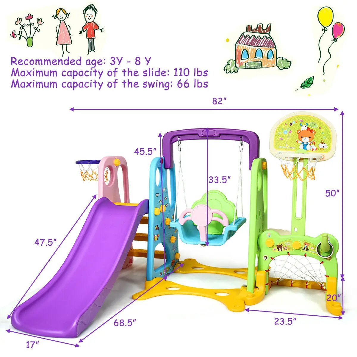 6-in-1 Climber Swing Basketball Hoop Football Gate by DirectDeals
