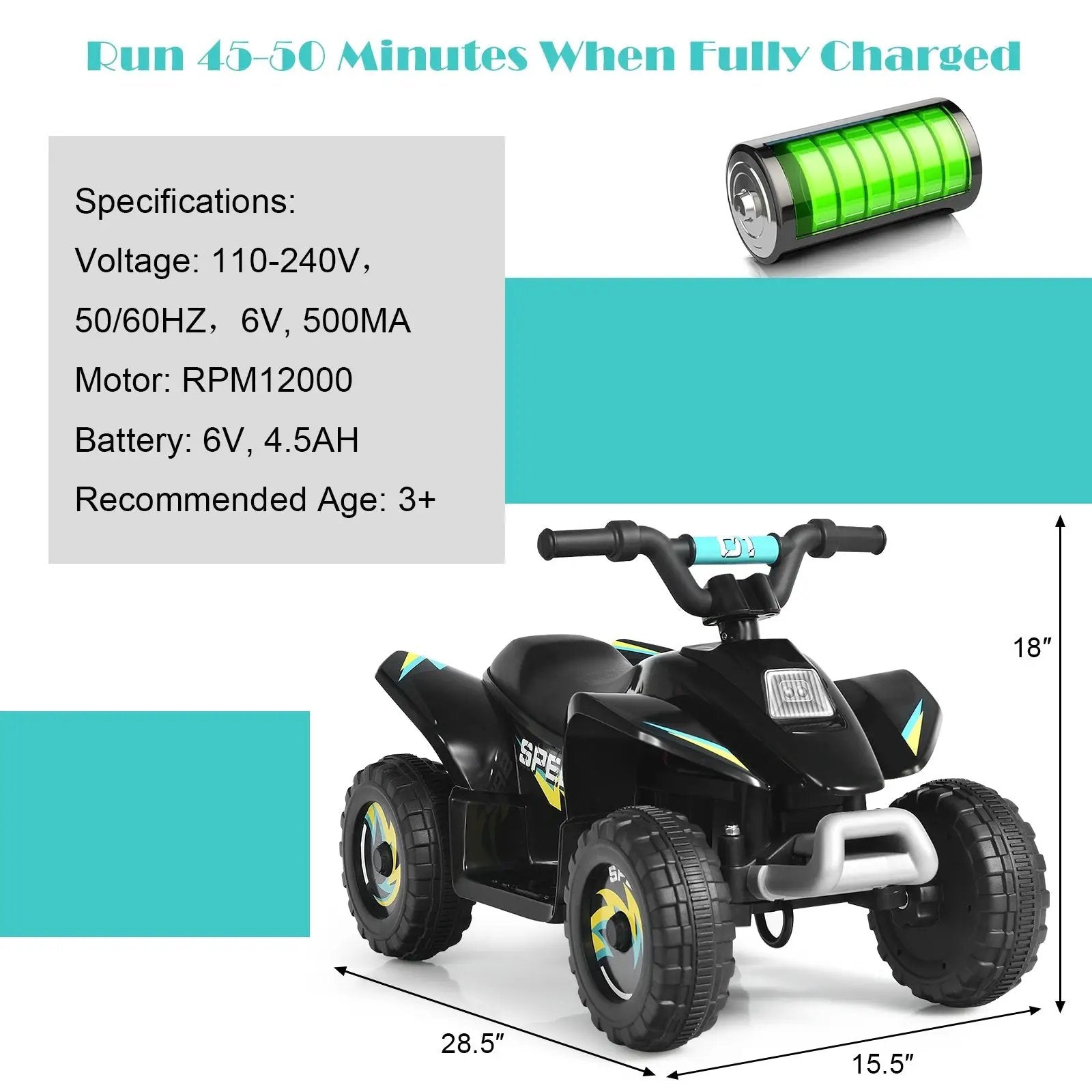 6V Kids Electric ATV 4 Wheels Ride-On Toy by DirectDeals