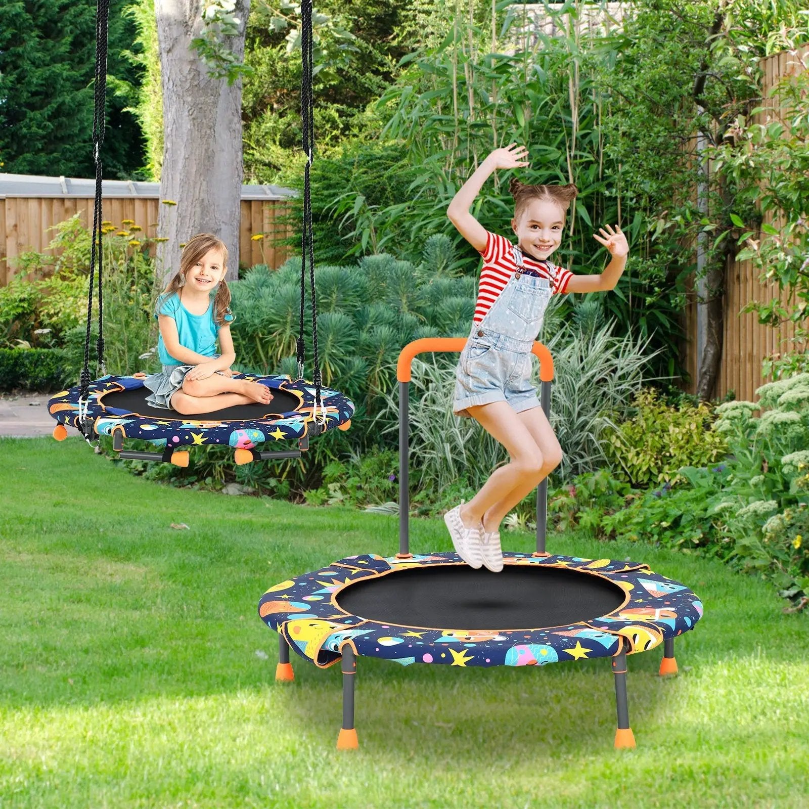 Convertible Swing and Trampoline Set with Upholstered Handrail by DirectDeals