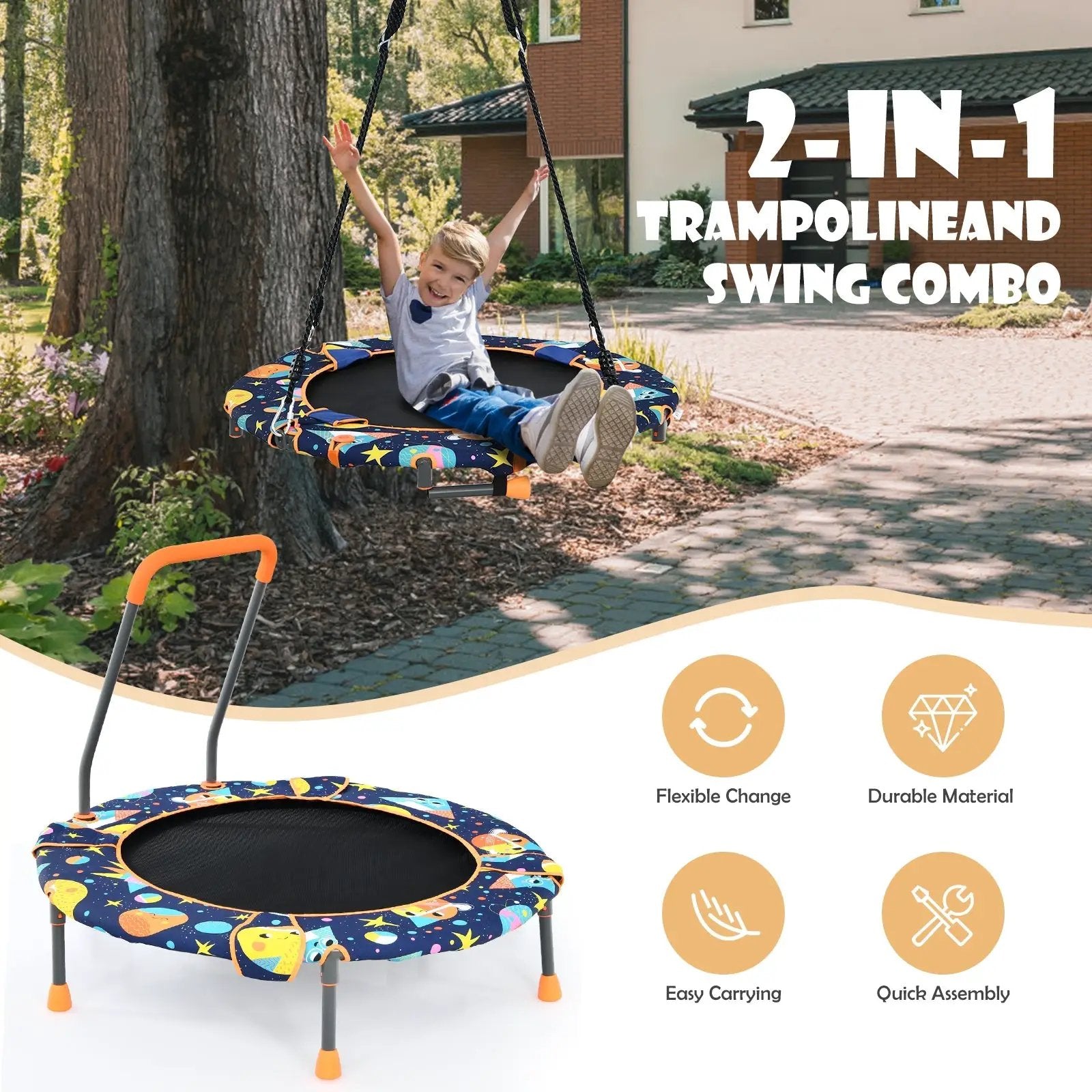 Convertible Swing and Trampoline Set with Upholstered Handrail by DirectDeals