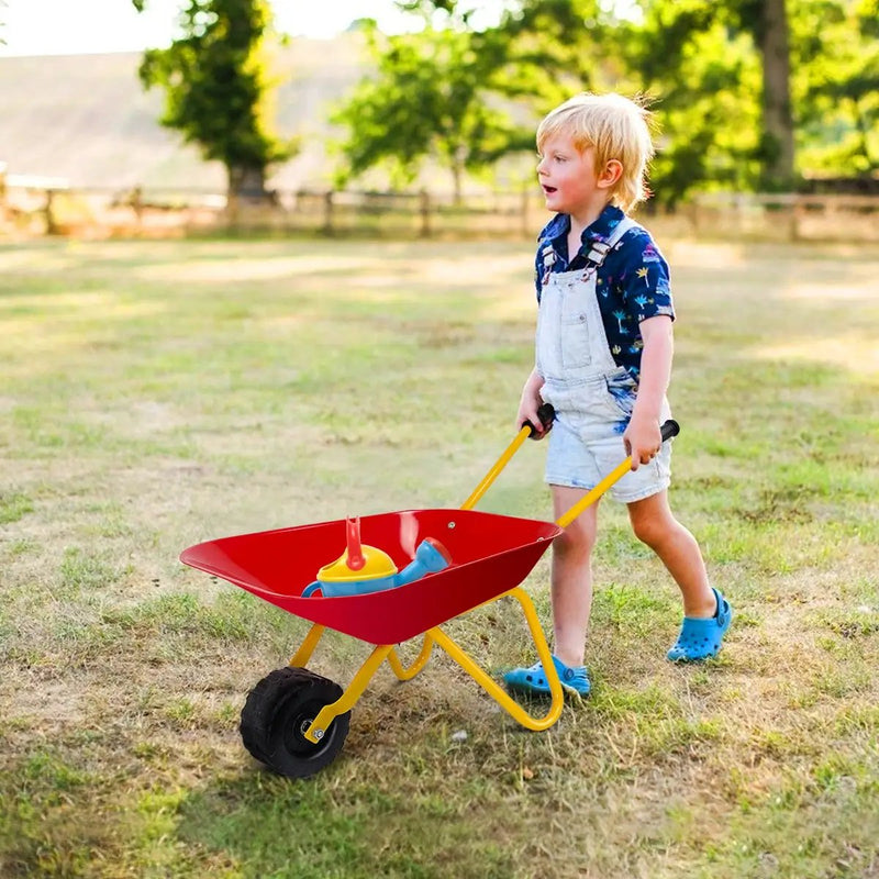 Outdoor Garden Backyard Play Toy Kids Metal Wheelbarrow-Red by DirectDeals
