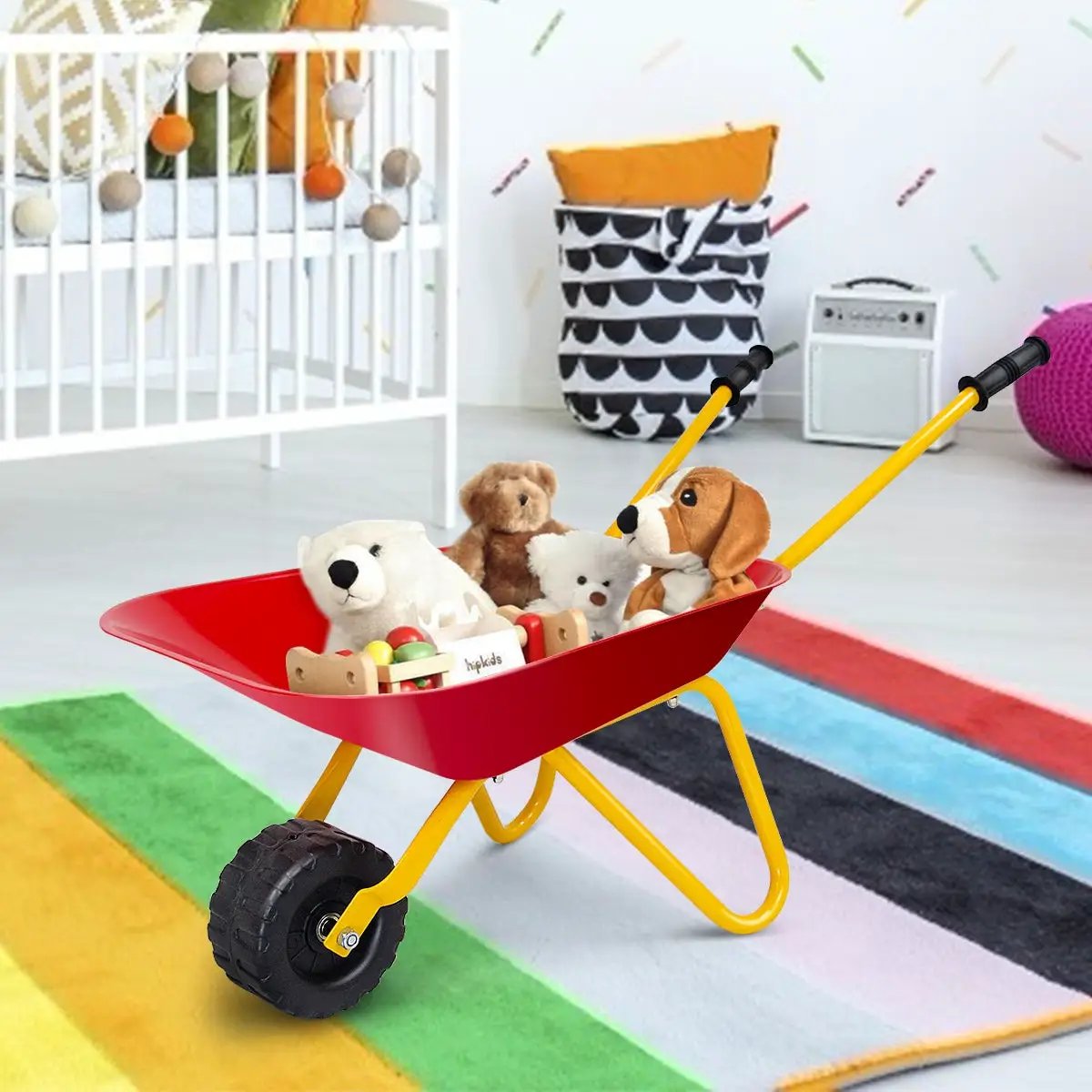 Outdoor Garden Backyard Play Toy Kids Metal Wheelbarrow-Red by DirectDeals