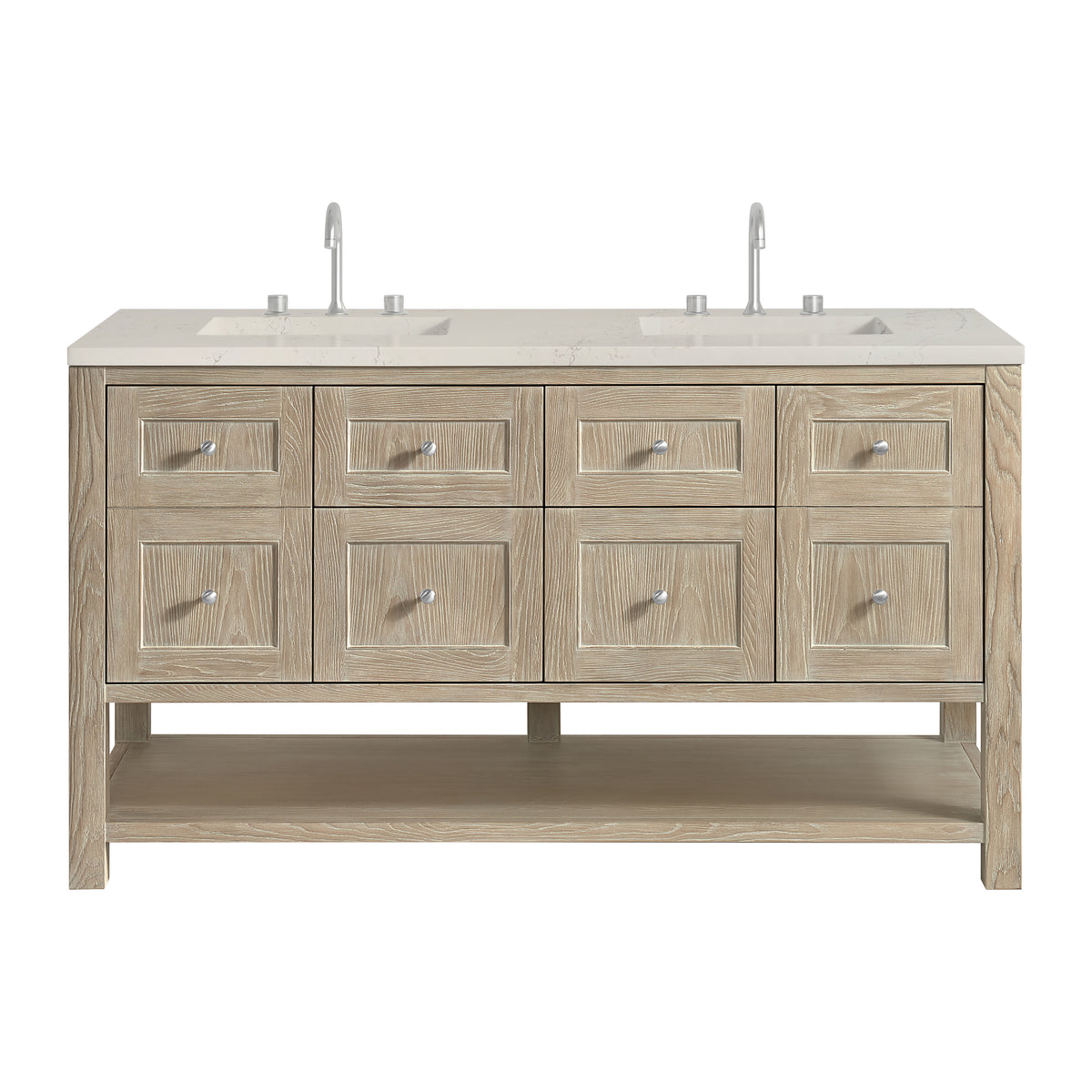 James Martin Breckenridge 60" Double Bathroom Vanity, Whitewashed Oak with Tajnar countertop