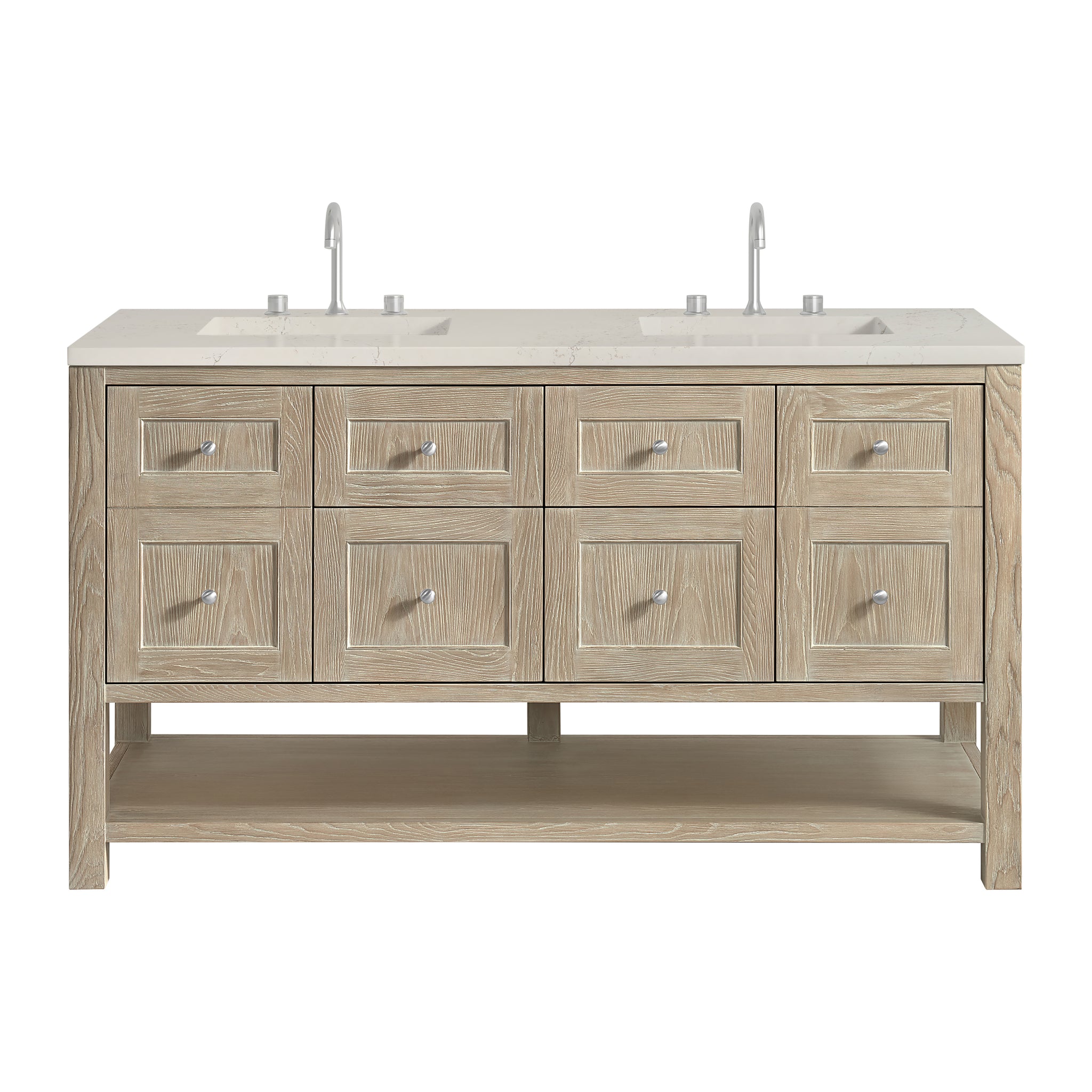 James Martin Breckenridge 60" Double Bathroom Vanity, Whitewashed Oak with Tajnar countertop