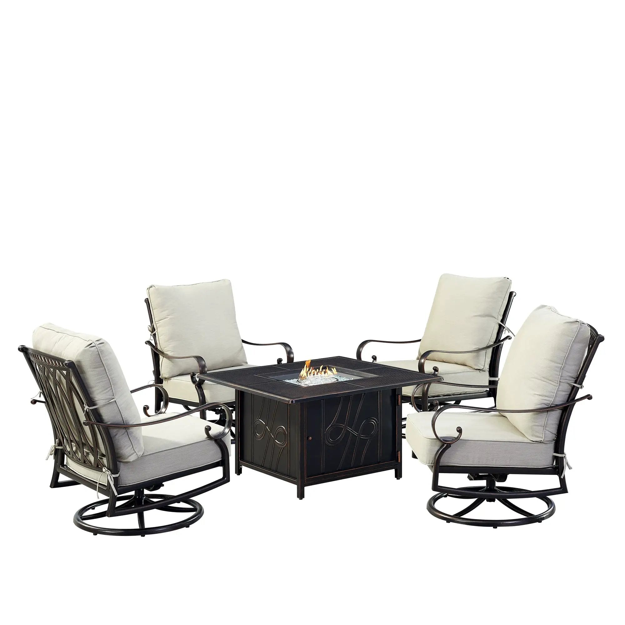Black Aluminum Fire Table Set with Four Club Chairs by Sharicks