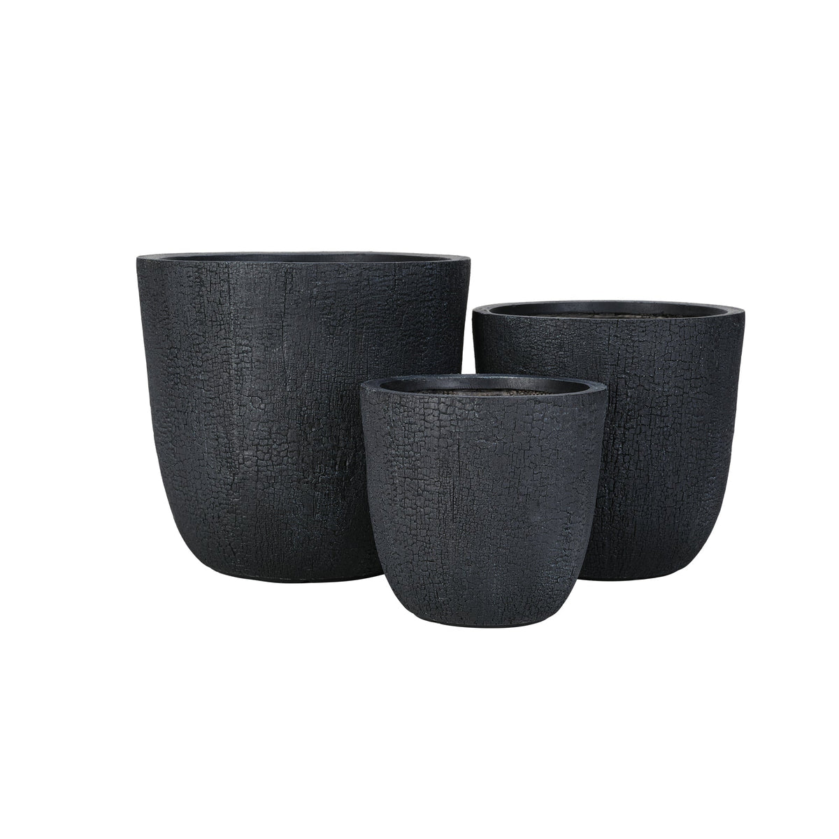 Lightweight MGO Planter Set of 3 with Crackle Texture - Neutral