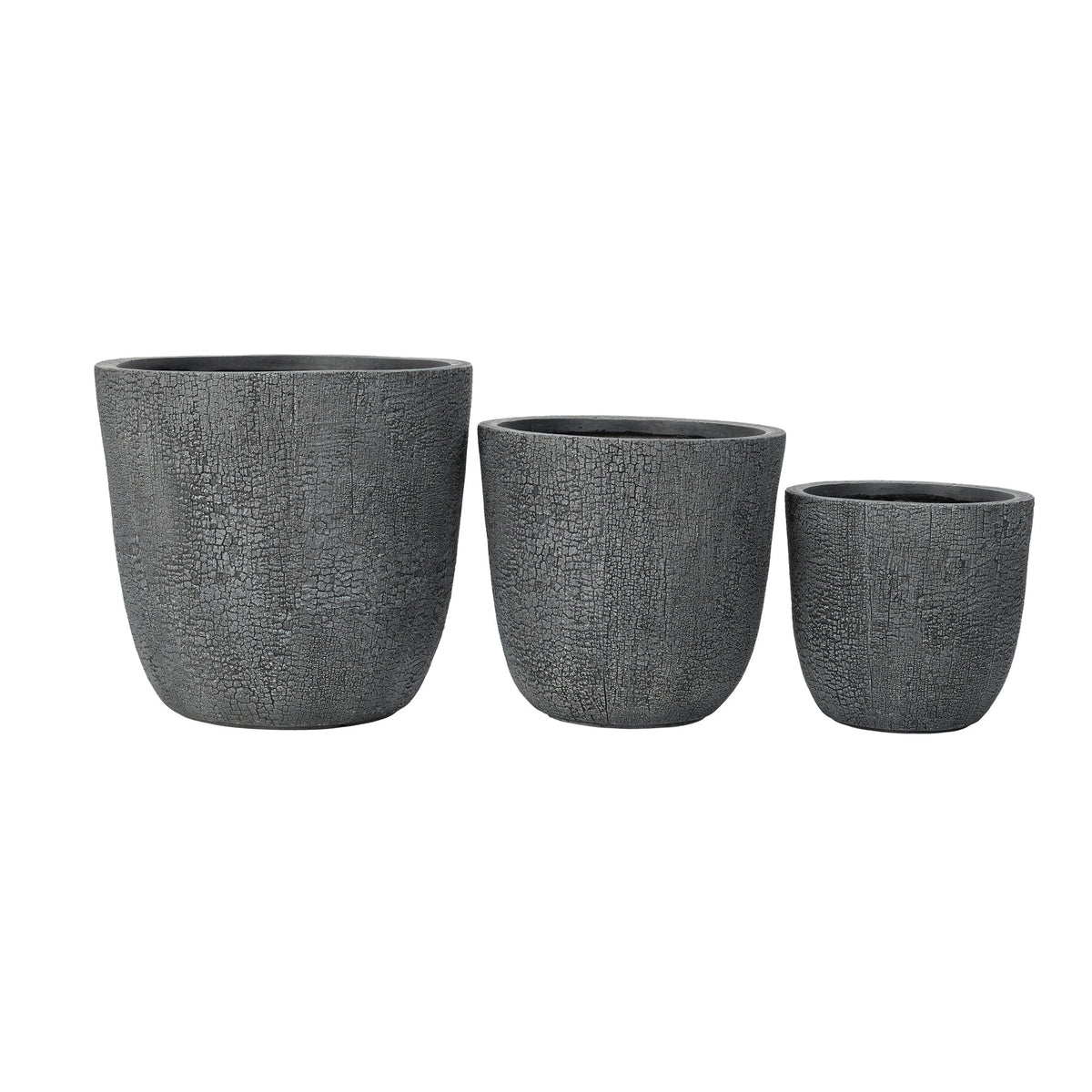 Lightweight MGO Planter Set of 3 with Crackle Texture - Gray, photo 11 of 18