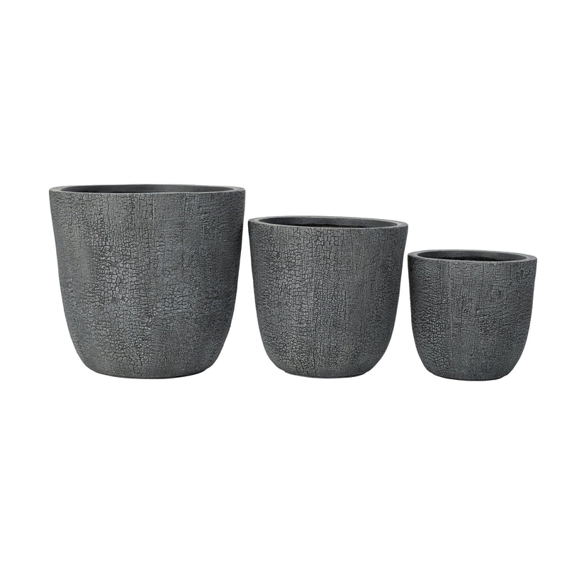 Lightweight MGO Planter Set of 3 with Crackle Texture - Gray, photo 11 of 18