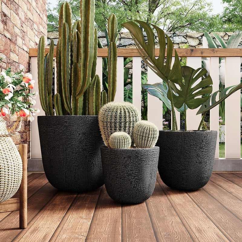 Lightweight MGO Planter Set of 3 with Crackle Texture - Neutral, photo 2 of 18