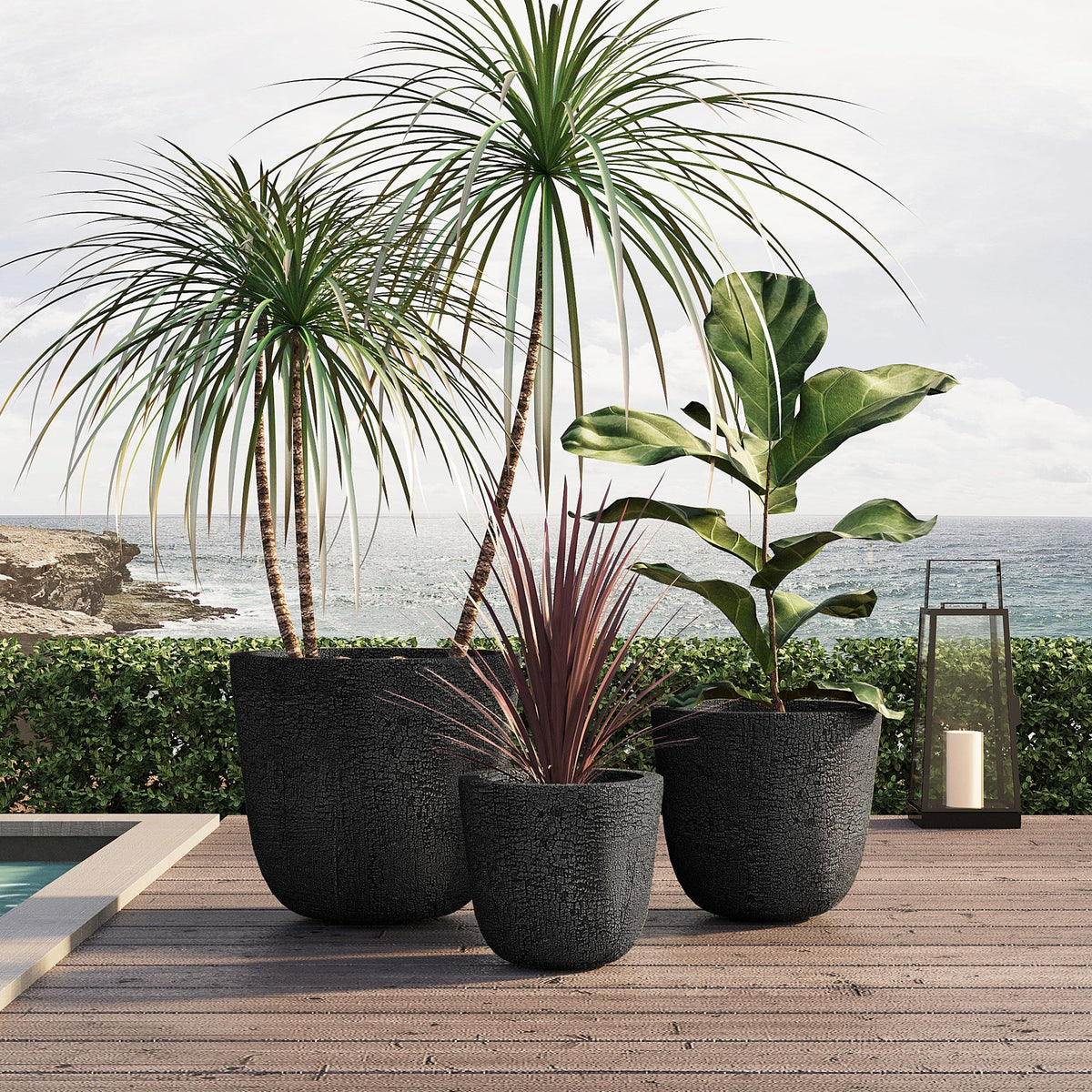 Lightweight MGO Planter Set of 3 with Crackle Texture - Neutral, photo 3 of 18