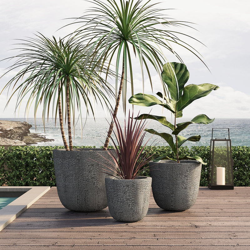 Lightweight MGO Planter Set of 3 with Crackle Texture - Gray, photo 3 of 18