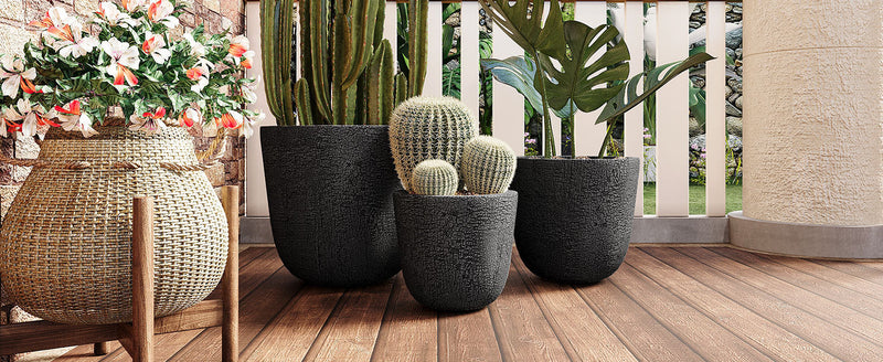 Lightweight MGO Planter Set of 3 with Crackle Texture - Neutral, photo 4 of 18
