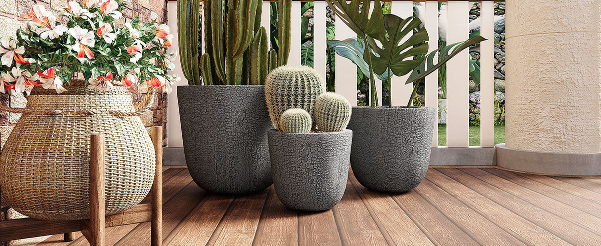 Lightweight MGO Planter Set of 3 with Crackle Texture - Gray, photo 4 of 18