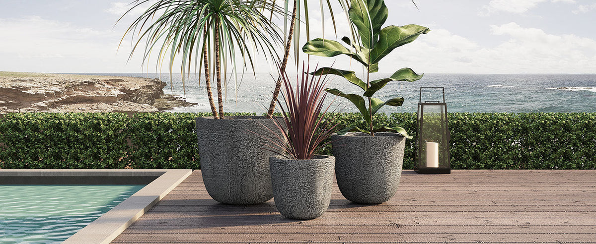 Lightweight MGO Planter Set of 3 with Crackle Texture - Gray, photo 5 of 18