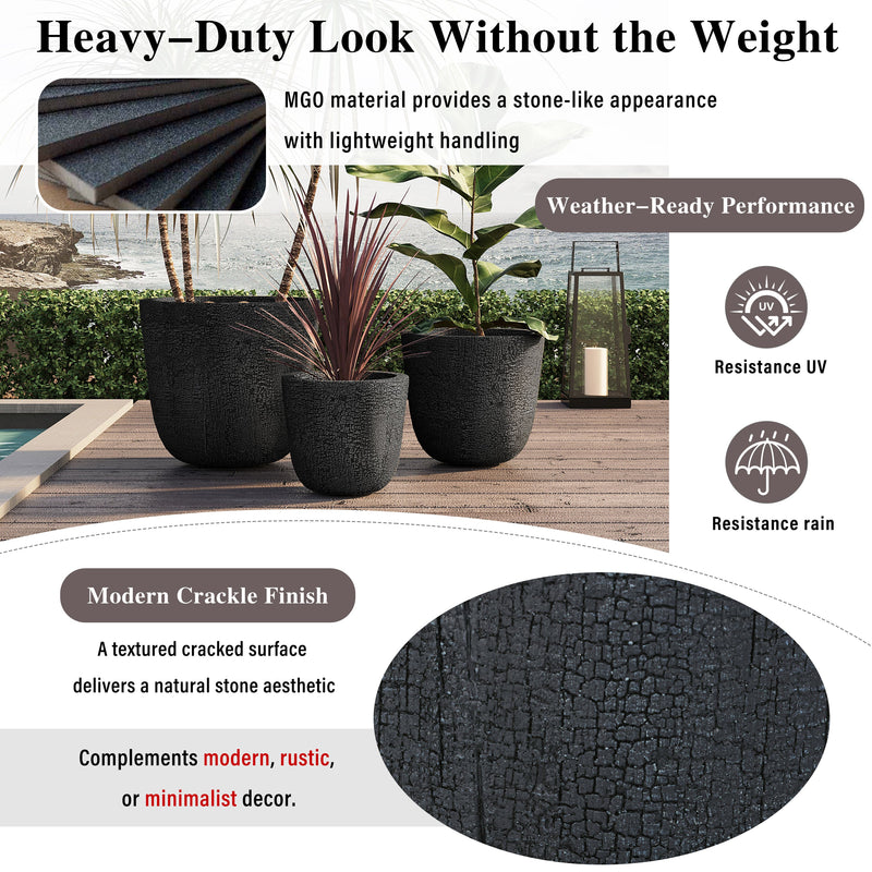 Lightweight MGO Planter Set of 3 with Crackle Texture - Neutral, photo 7 of 18