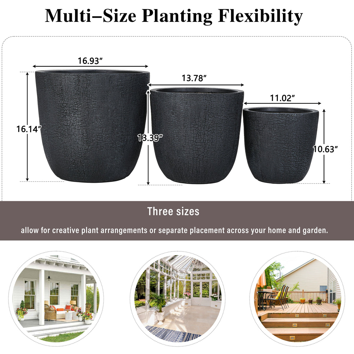 Lightweight MGO Planter Set of 3 with Crackle Texture - Neutral, photo 8 of 18