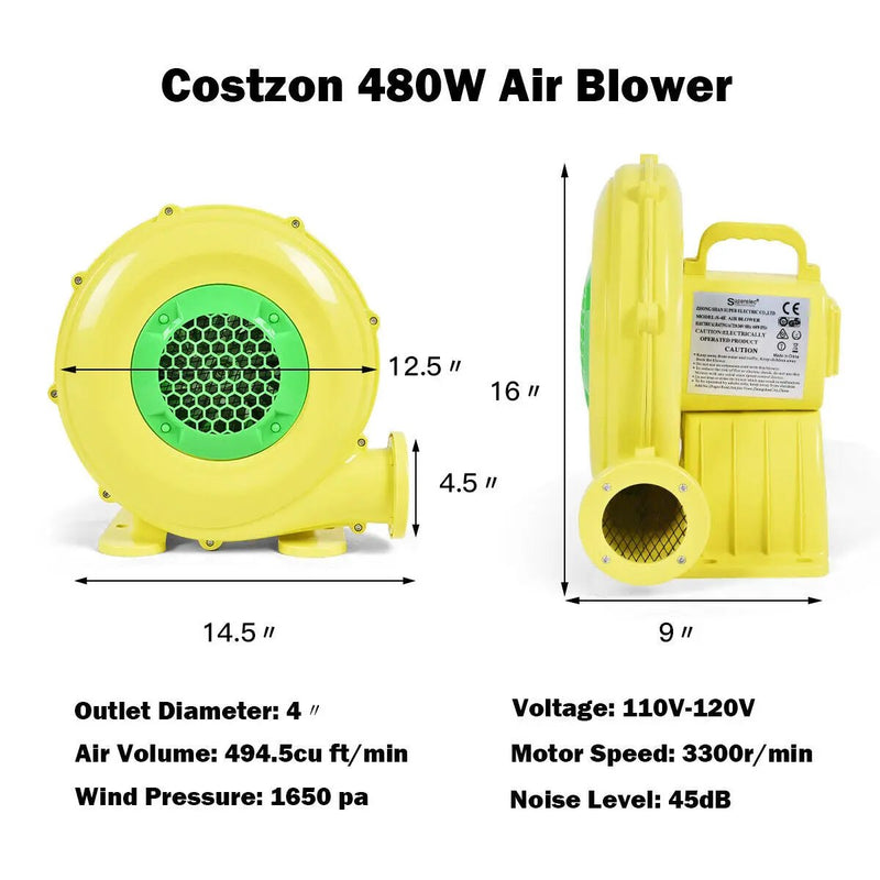 480 W 0.6 HP Air Blower Pump Fan for Inflatable Bounce House by DirectDeals