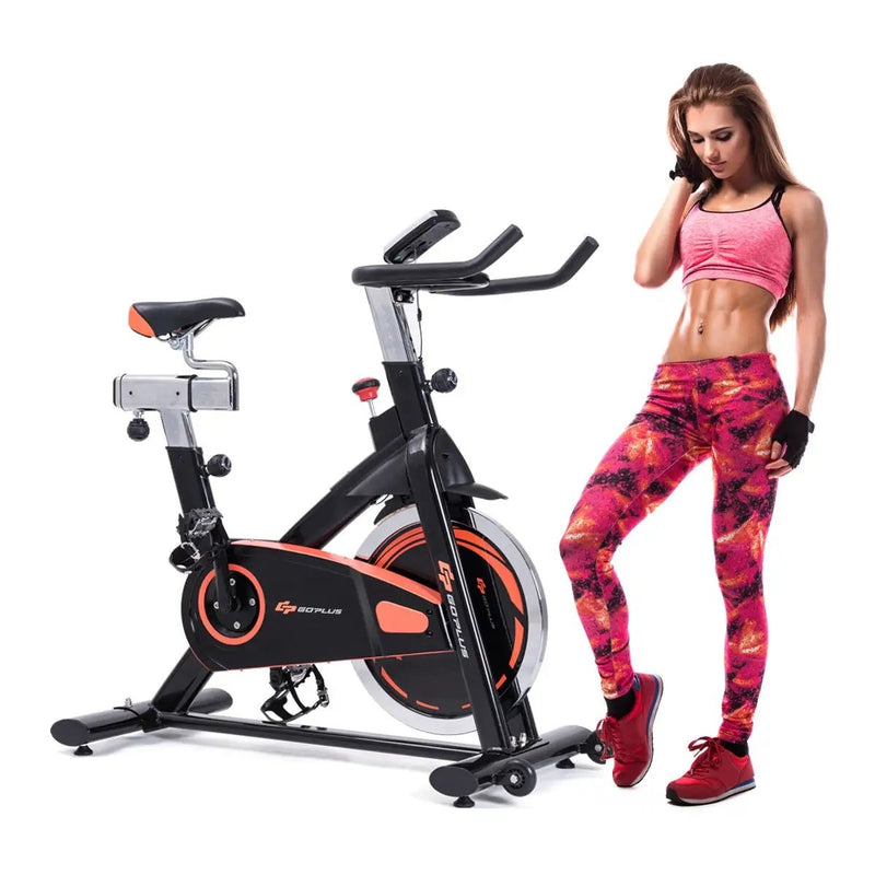 Indoor Fixed Aerobic Fitness Exercise Bicycle with Flywheel and LCD Display by DirectDeals