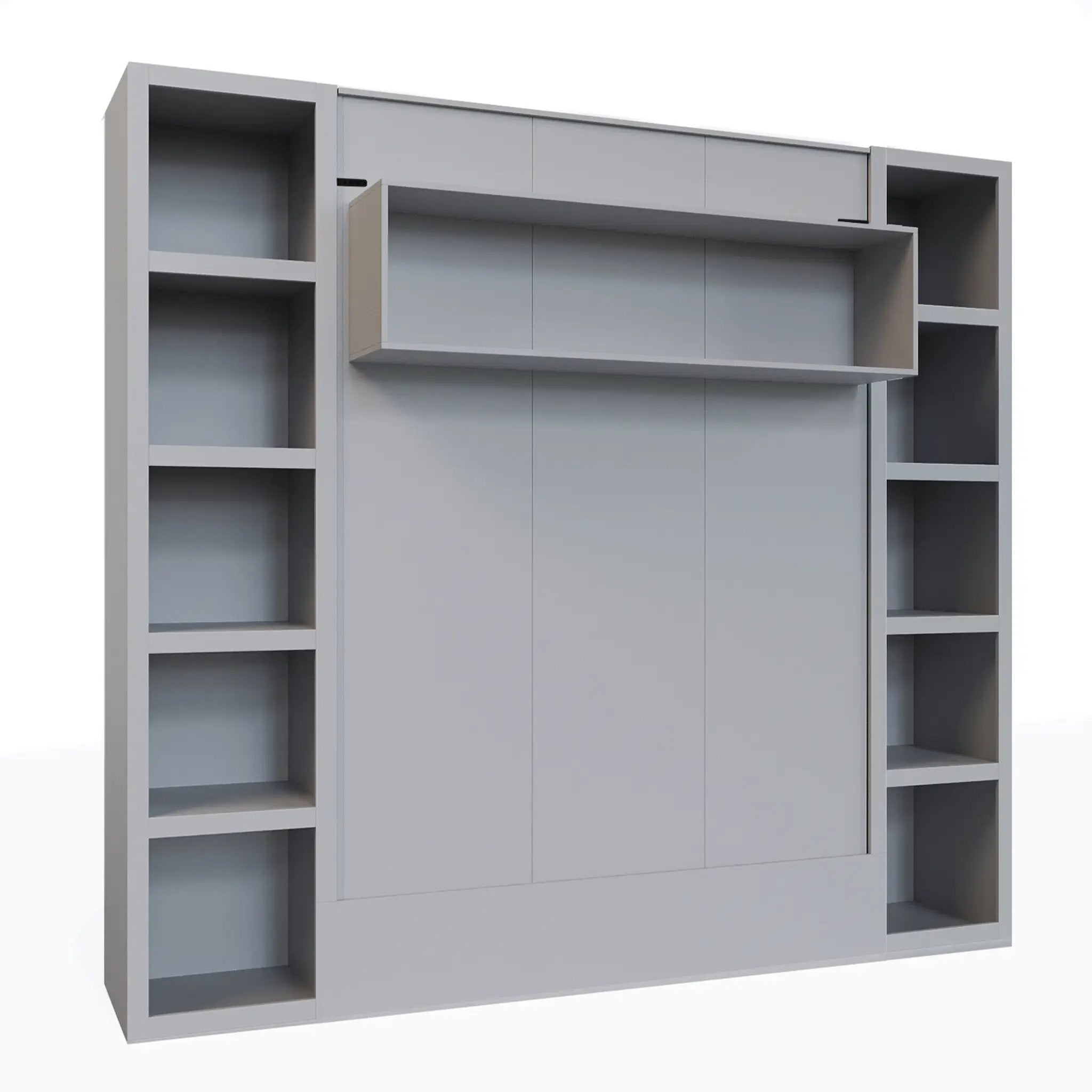 Easy-Lift Queen Murphy Wall Bed in Grey with Two Bookshelves by Sharicks