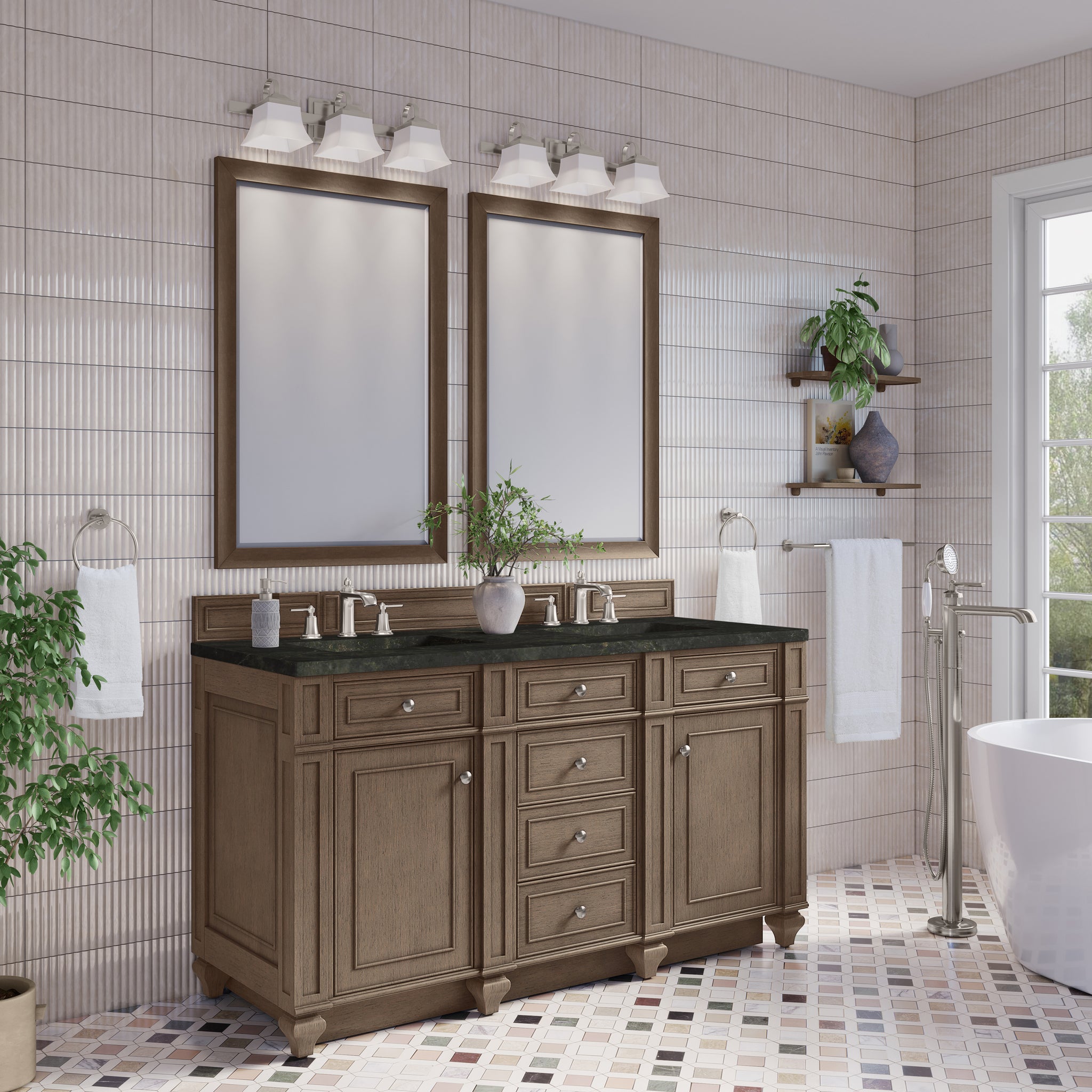 James Martin Bristol 60" Double Bathroom Vanity, Whitewashed Walnut by James Martin