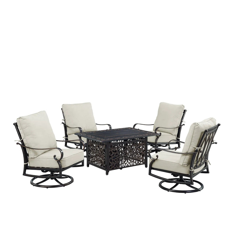 Black Aluminum Fire Table Set with Four Club Chairs by Sharicks