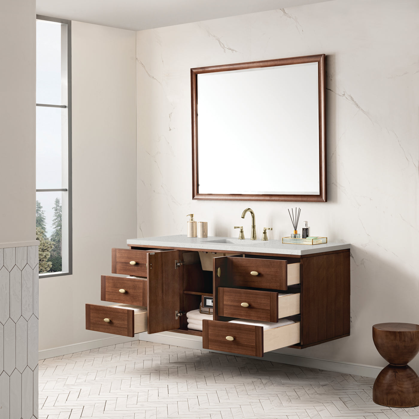 James Martin Amberly 60" Dual Mount Single Bathroom Vanity, Mid-Century Walnut by James Martin