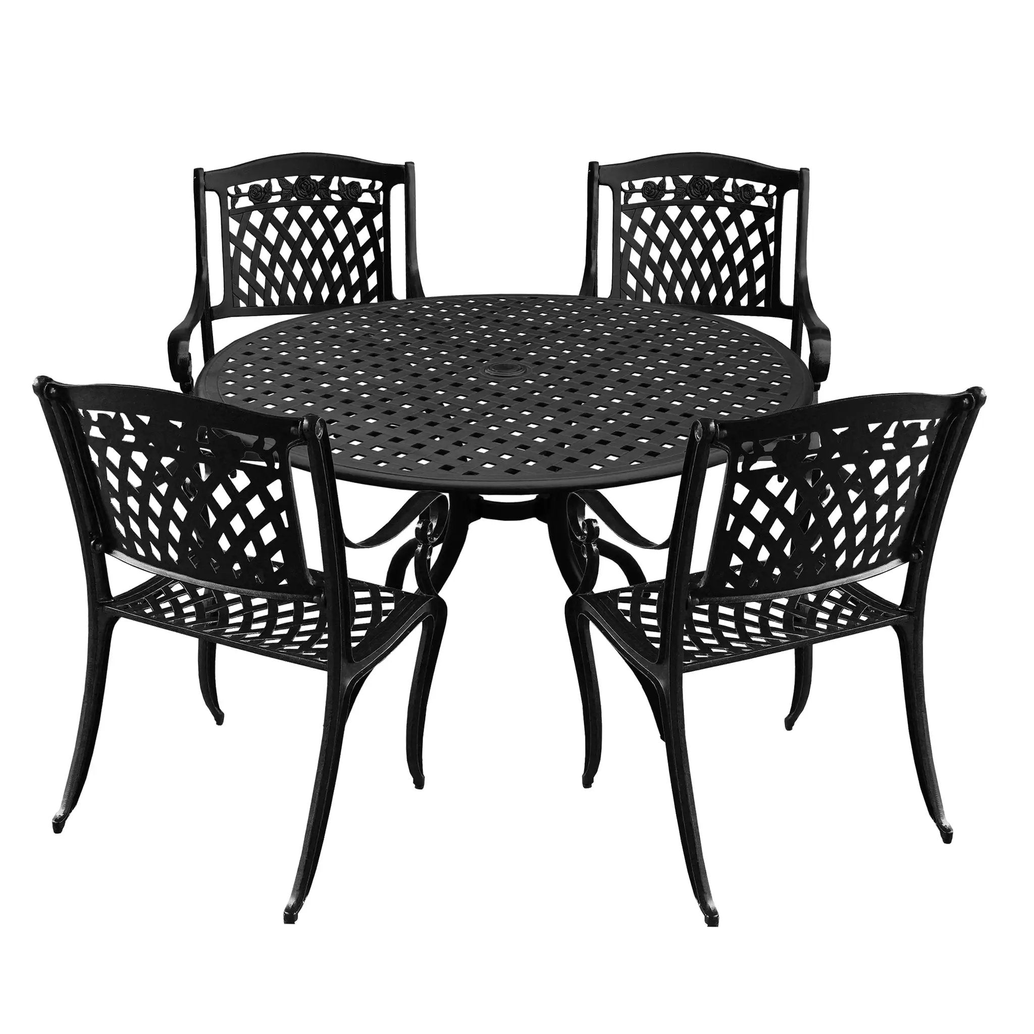 Outdoor Aluminum 5pc Round Black Patio Dining Set with Four Chairs by Sharicks