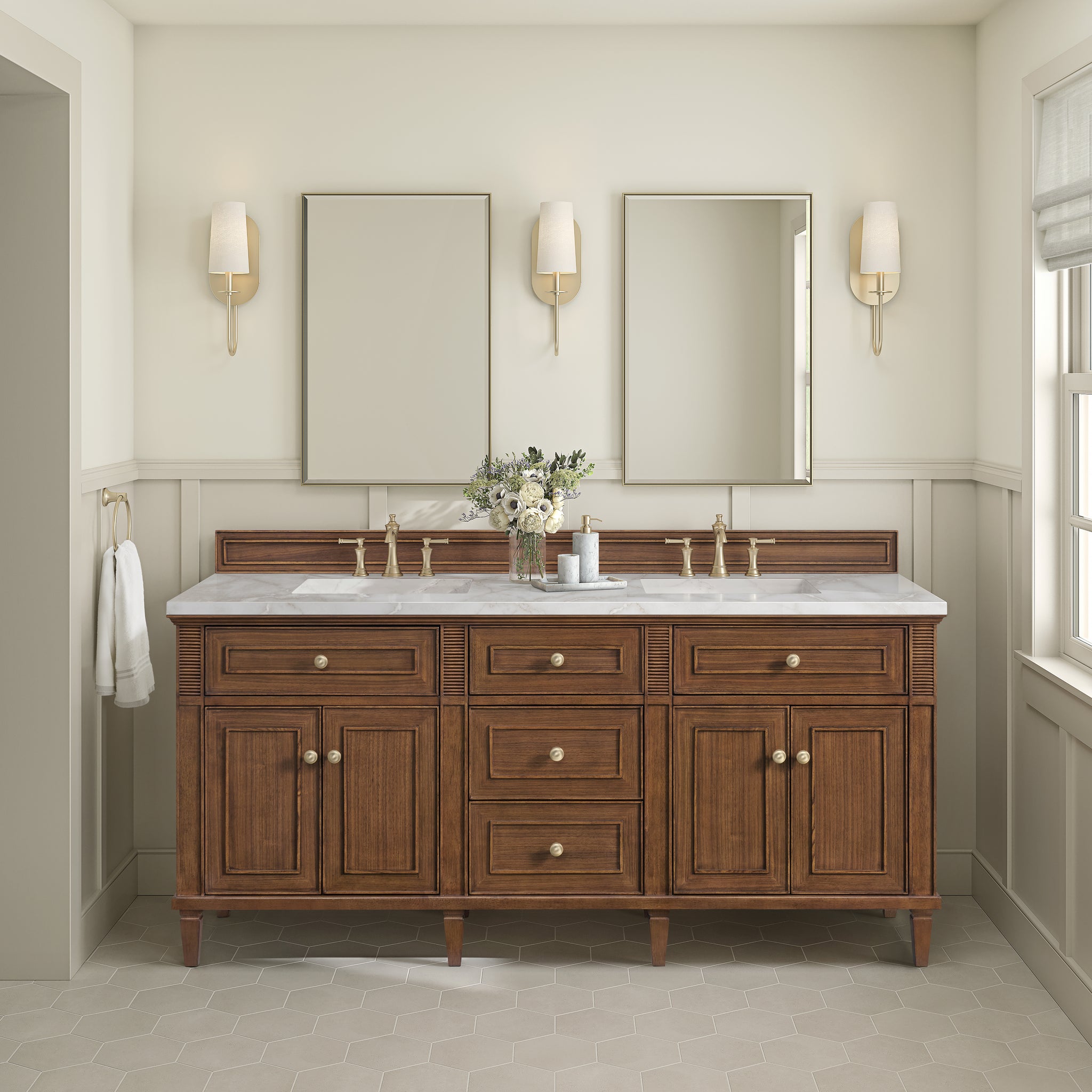 James Martin Lorelai 72" Double Bathroom Vanity, Mid-Century Walnut by James Martin
