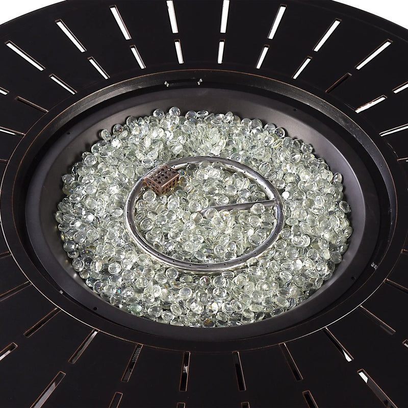 Aluminum 44-in Round Patio Fire Table Set with Swivel Rocking Chairs by Sharicks