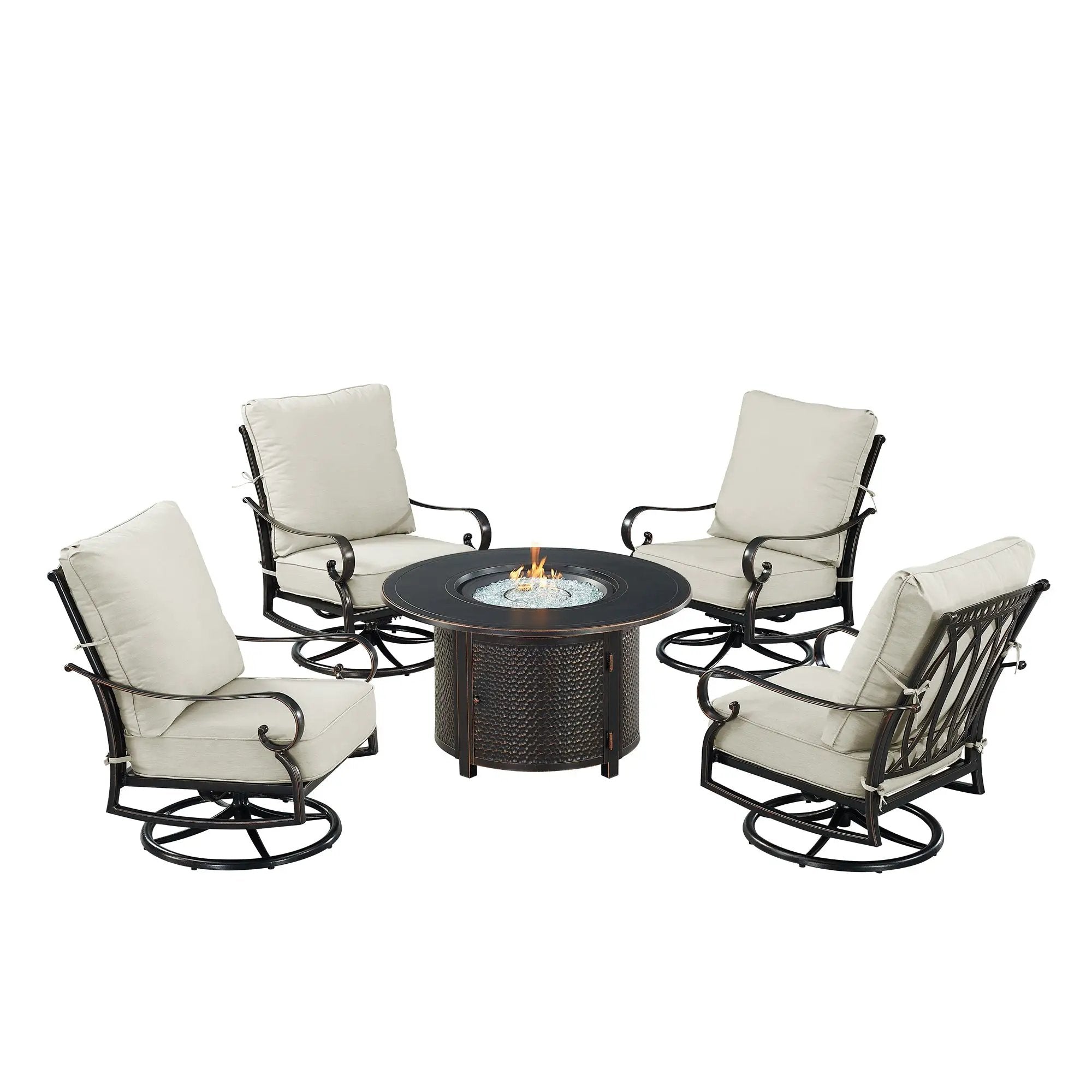 Black Aluminum Fire Table Set with Four Club Chairs by Sharicks