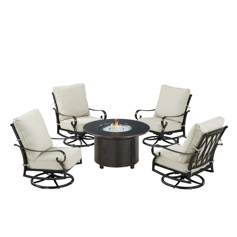 Black Aluminum Fire Table Set with Four Club Chairs by Sharicks