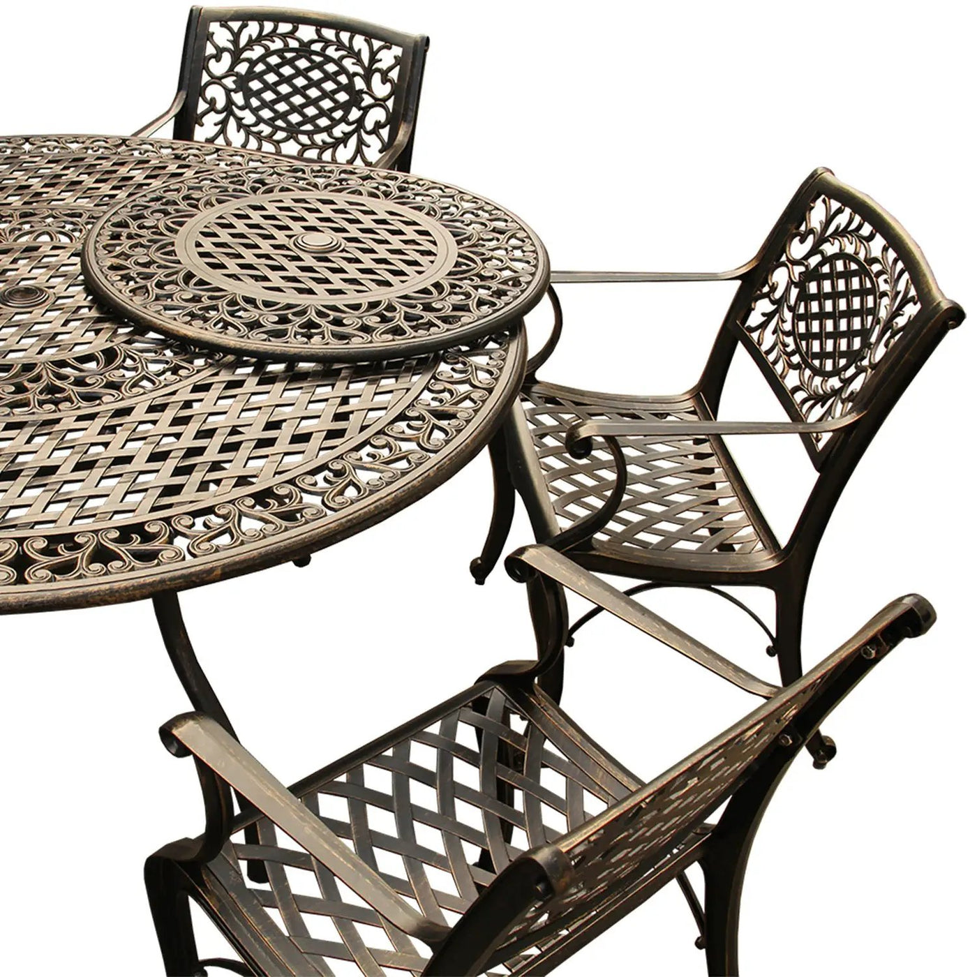 Outdoor Aluminum 7pc Round Patio Dining Set, Lazy Susan, Six Chairs by Sharicks