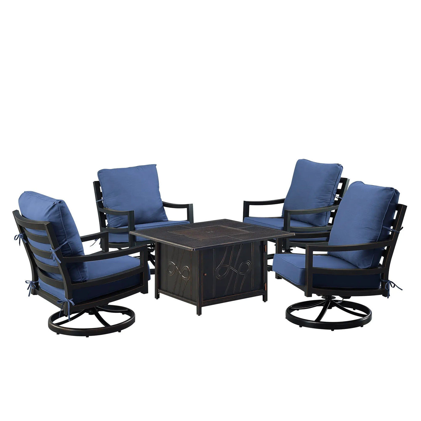 Black Aluminum Fire Table Set with Four Club Chairs by Sharicks