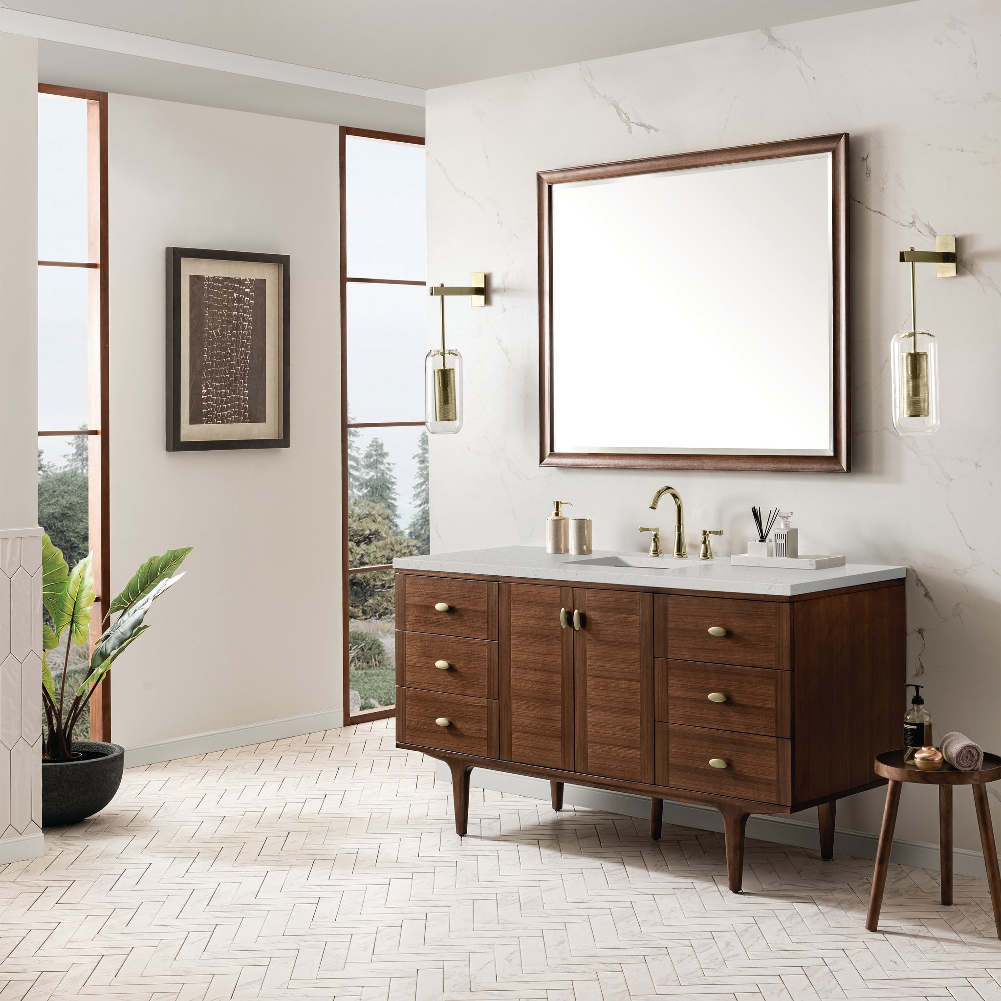 James Martin Amberly 60" Dual Mount Single Bathroom Vanity, Mid-Century Walnut by James Martin
