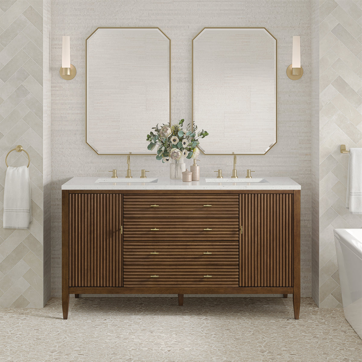 James Martin Myrrin 60" Double Bathroom Vanity, Mid-Century Walnut, view 36
