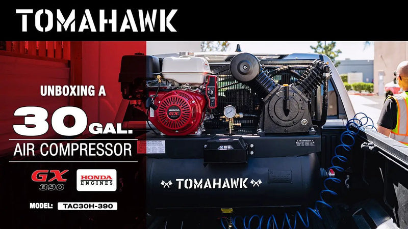 30 Gallon Air Compressor 13HP Honda GX390 Engine Horizontal Tank 24.4 CFM @ 90 PSI Gas-Powered by Tomahawk Power
