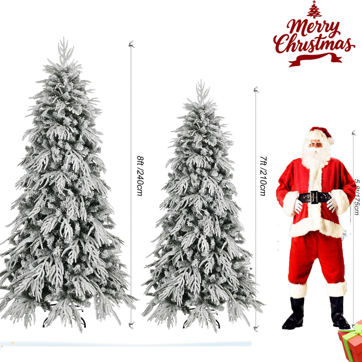 7ft Slim Flocked Christmas Tree, Pre-lit with 250 Warm White LED Lights, White, photo 10 of 10