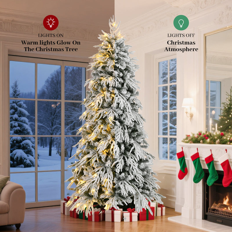 7ft Slim Flocked Christmas Tree, Pre-lit with 250 Warm White LED Lights, White, photo 3 of 10