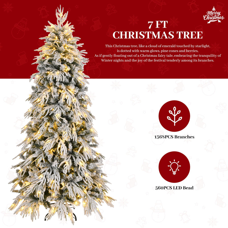 7ft Slim Flocked Christmas Tree, Pre-lit with 250 Warm White LED Lights, White, photo 4 of 10
