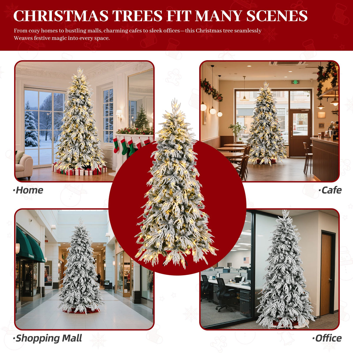 7ft Slim Flocked Christmas Tree, Pre-lit with 250 Warm White LED Lights, White, photo 8 of 10
