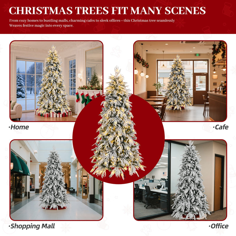 7ft Slim Flocked Christmas Tree, Pre-lit with 250 Warm White LED Lights, White, photo 8 of 10