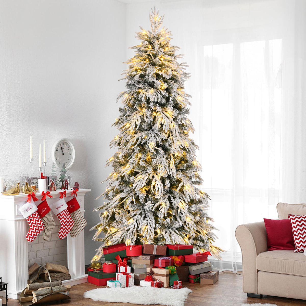 8-Foot Slim Flocked Christmas Tree, Pre-lit with 350 Warm White Lights, photo 4 of 10