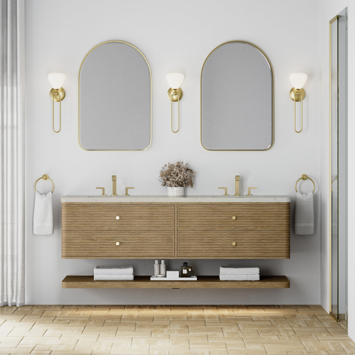 James Martin Allamari 72" Floating Double Bathroom Vanity, Dune Mist, view 39