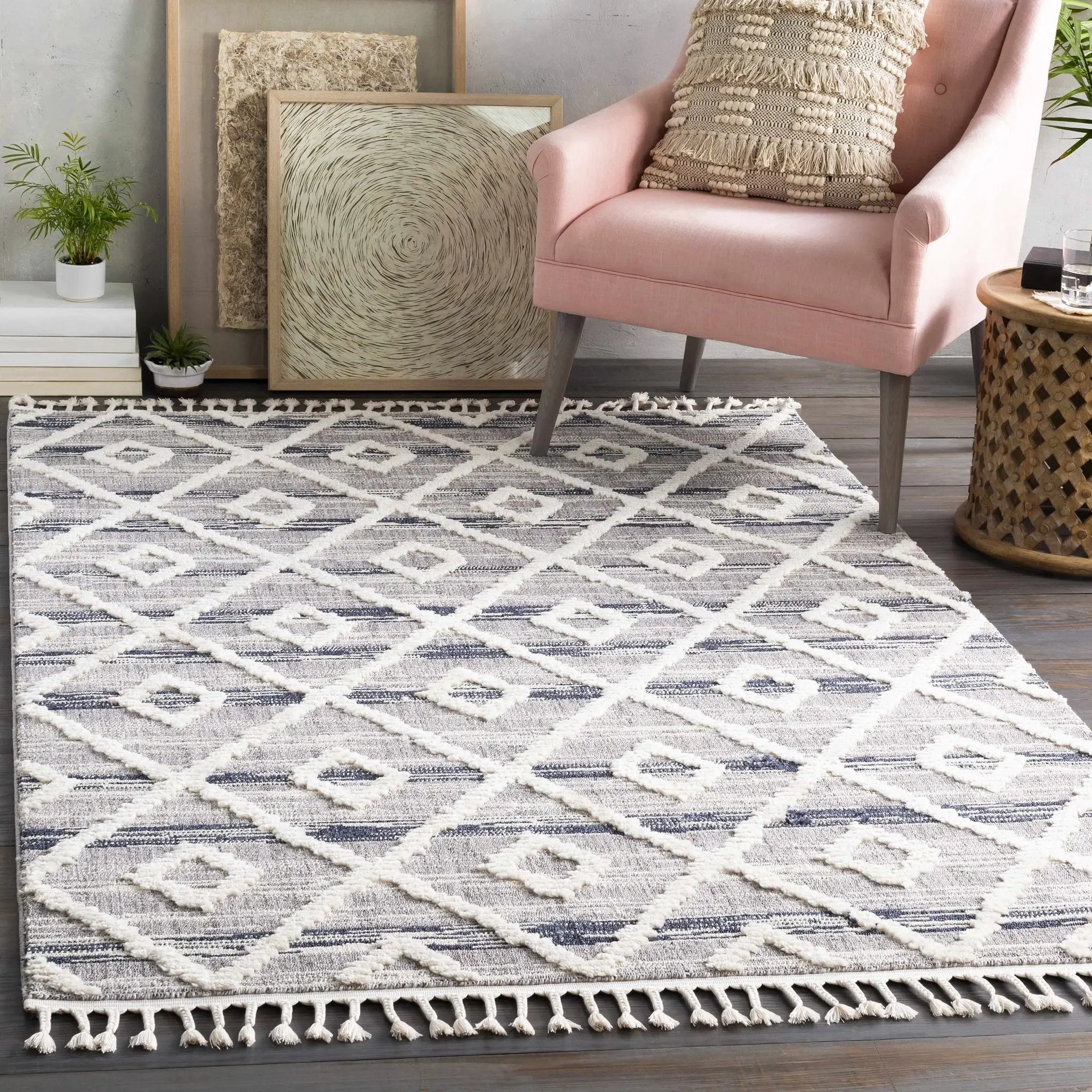 Upham High/Low Pile Rug with Tassels - Clearance by Boutique Rugs